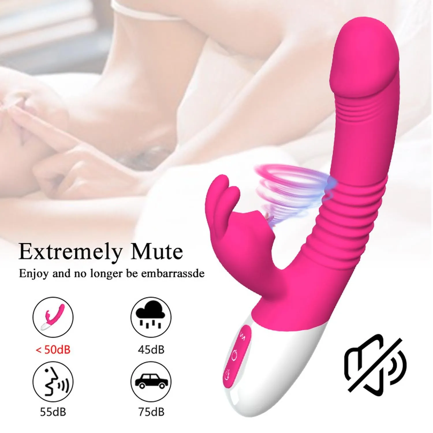 B - Series Fox Silicone Vibrator USB 7 Powerful Licking and Thrusting Modes - Wibrator-królik B -, Różowy, 23.1 cm