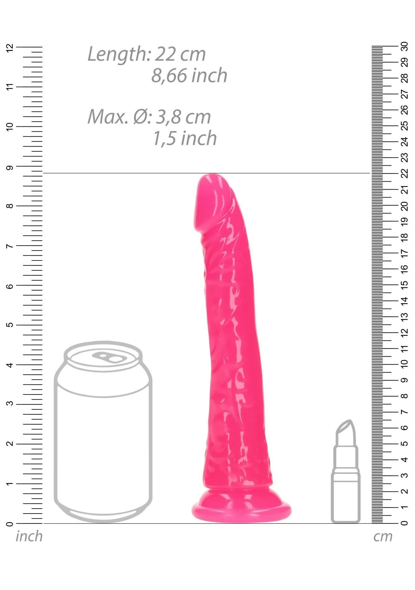 RealRock Slim Realistic 8'' - Dildo, Różowy, 22 cm