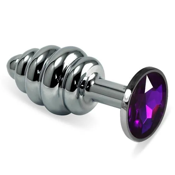 Lovetoy Spiral Metal Plug - Metalowy korek analny z kryształem, Fioletowy, 6.8 cm