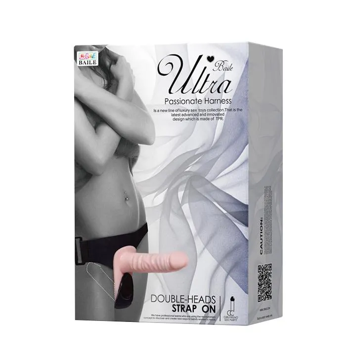 Двойной страпон с вибрацией LyBaile Ultra Passionate Harness, 17 см (телесный)