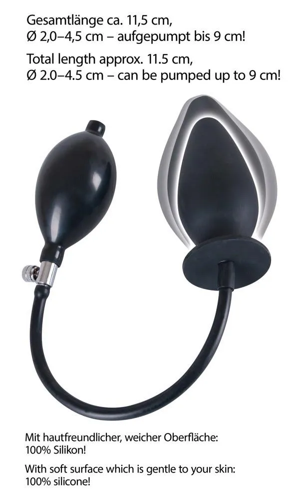 You2Toys True Black Inflatable Anal Plug - Korek analny, Czarny, 11, 5 cm