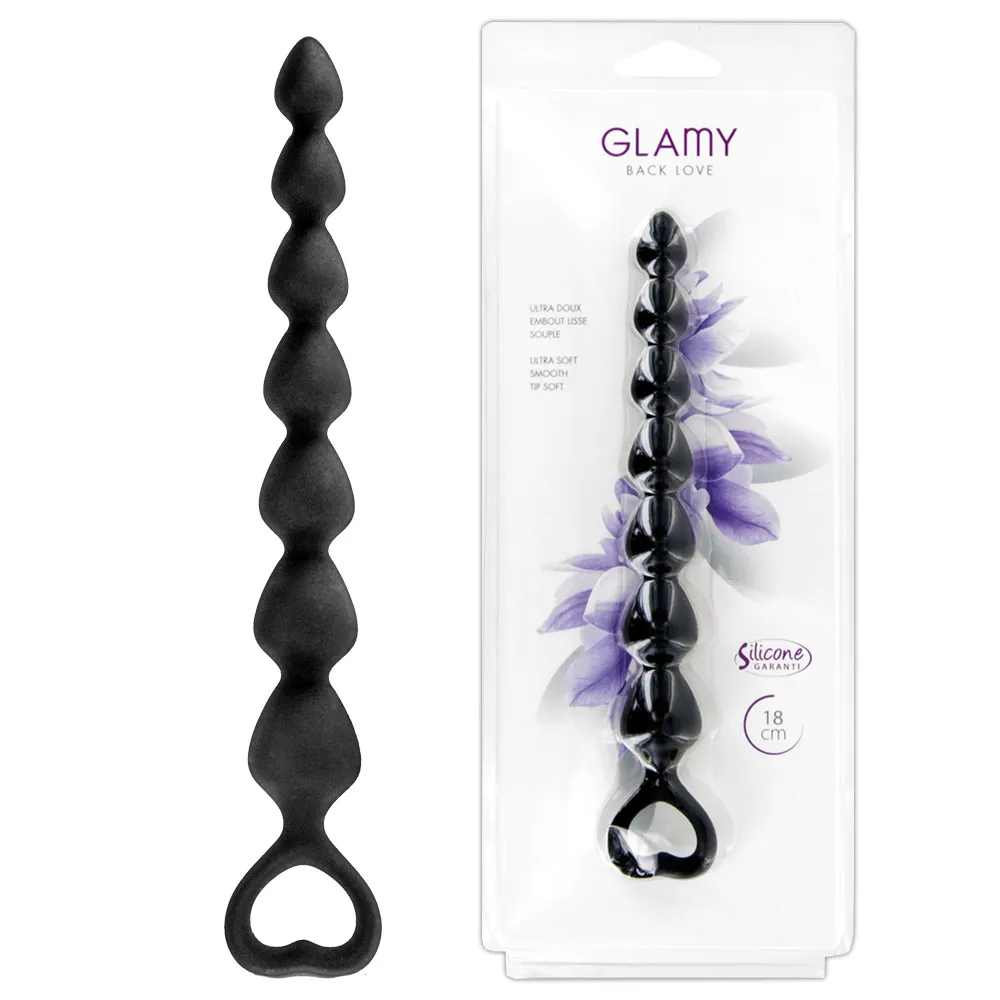 Glamy Back Love - Koraliki analne, Czarny, 18 cm