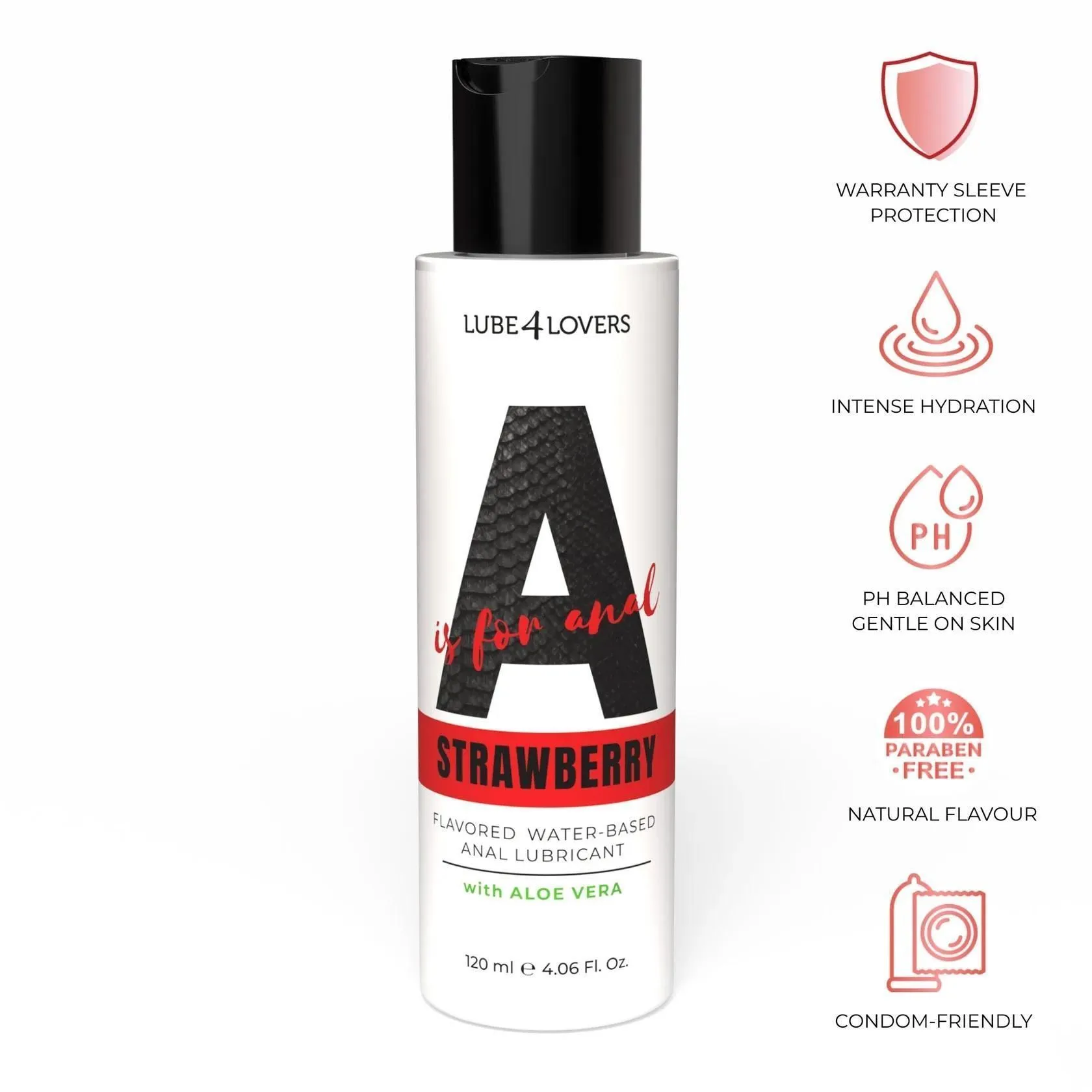 Lube4lovers A is for Anal Strawberry - Lubrykant analny, Truskawka, 120 ml