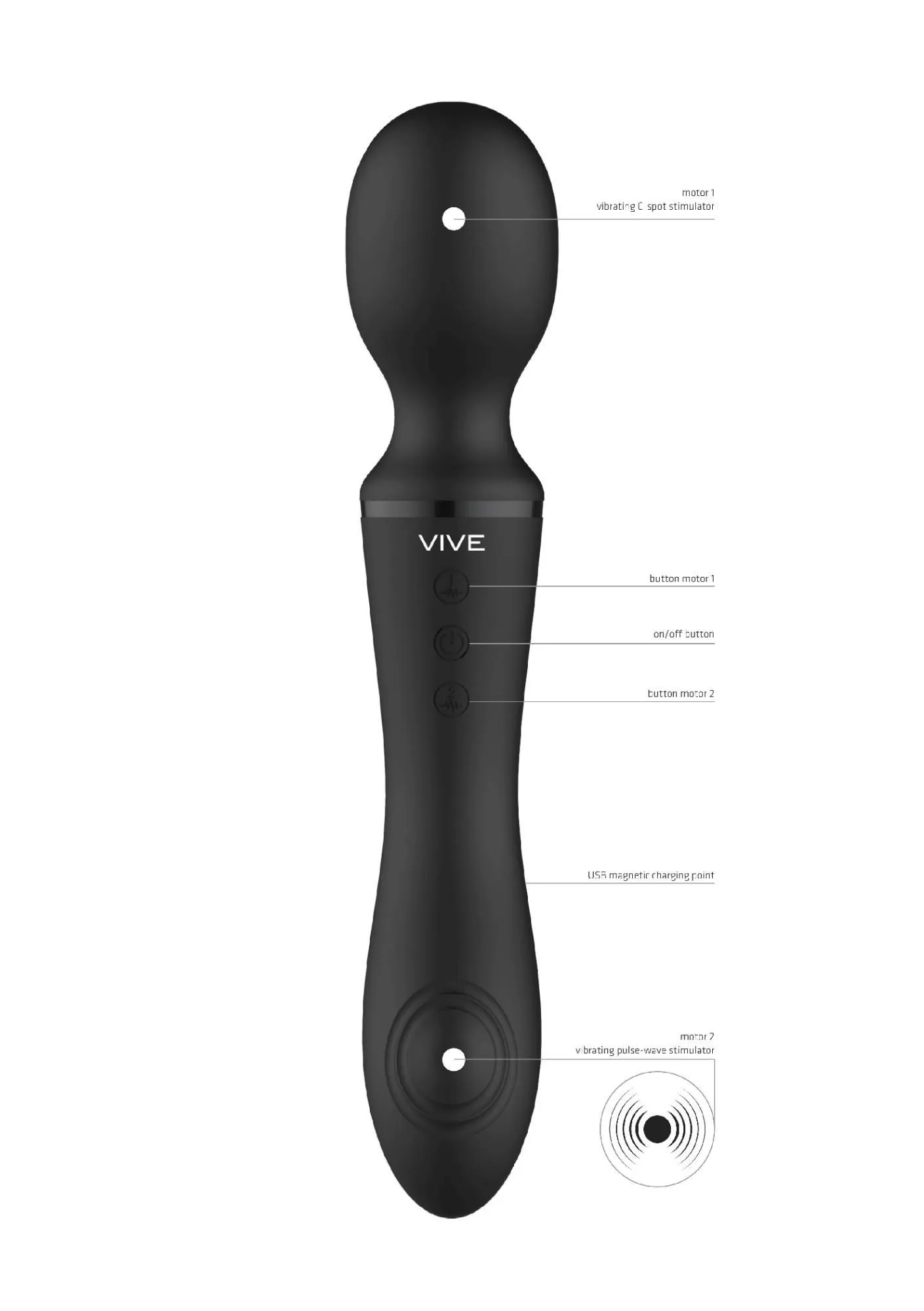 Вібромасажер Vive Enora, 22 см (чорний)