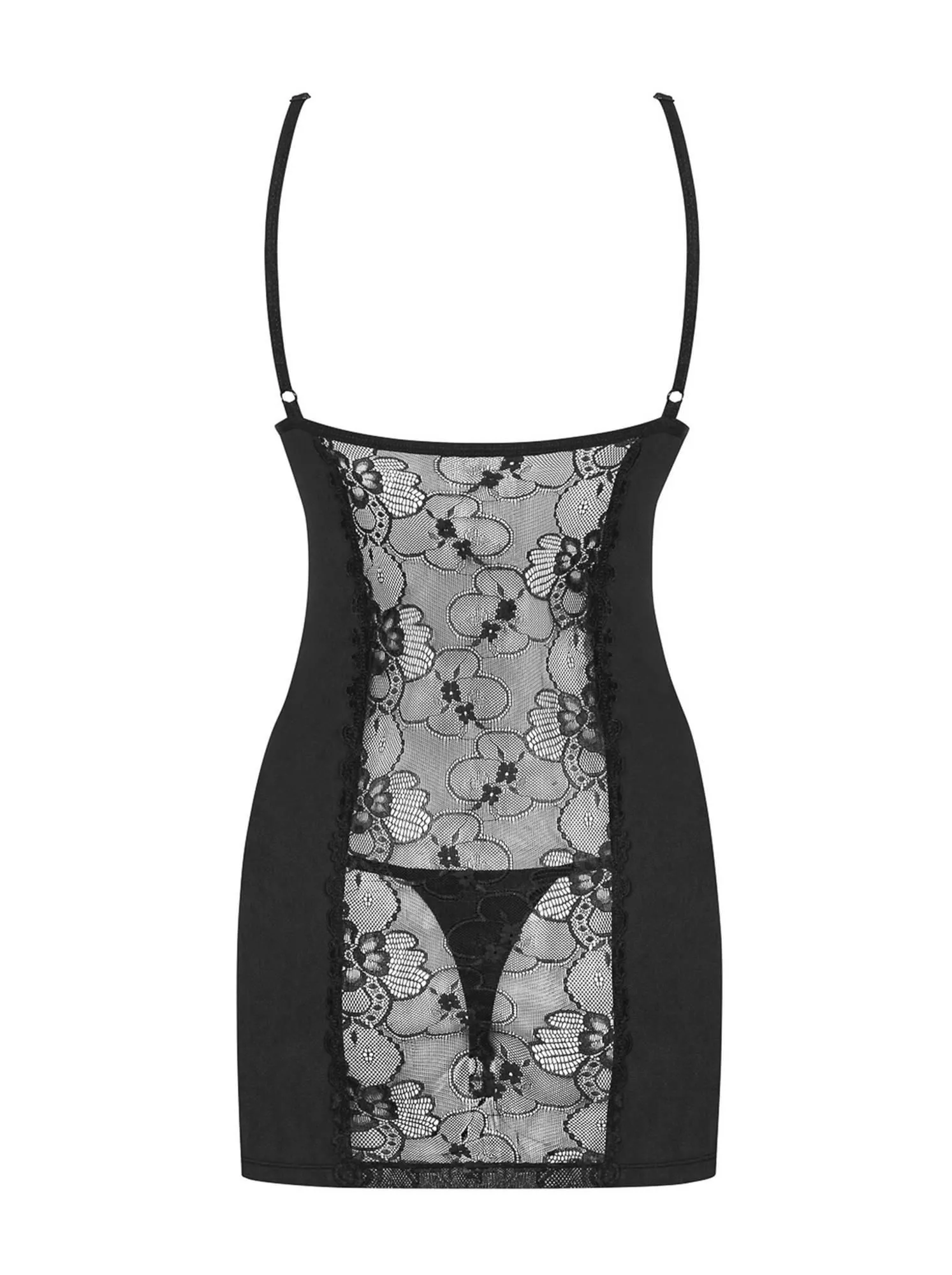 Сорочка и стринги Obsessive Heartina, S/M (черный)