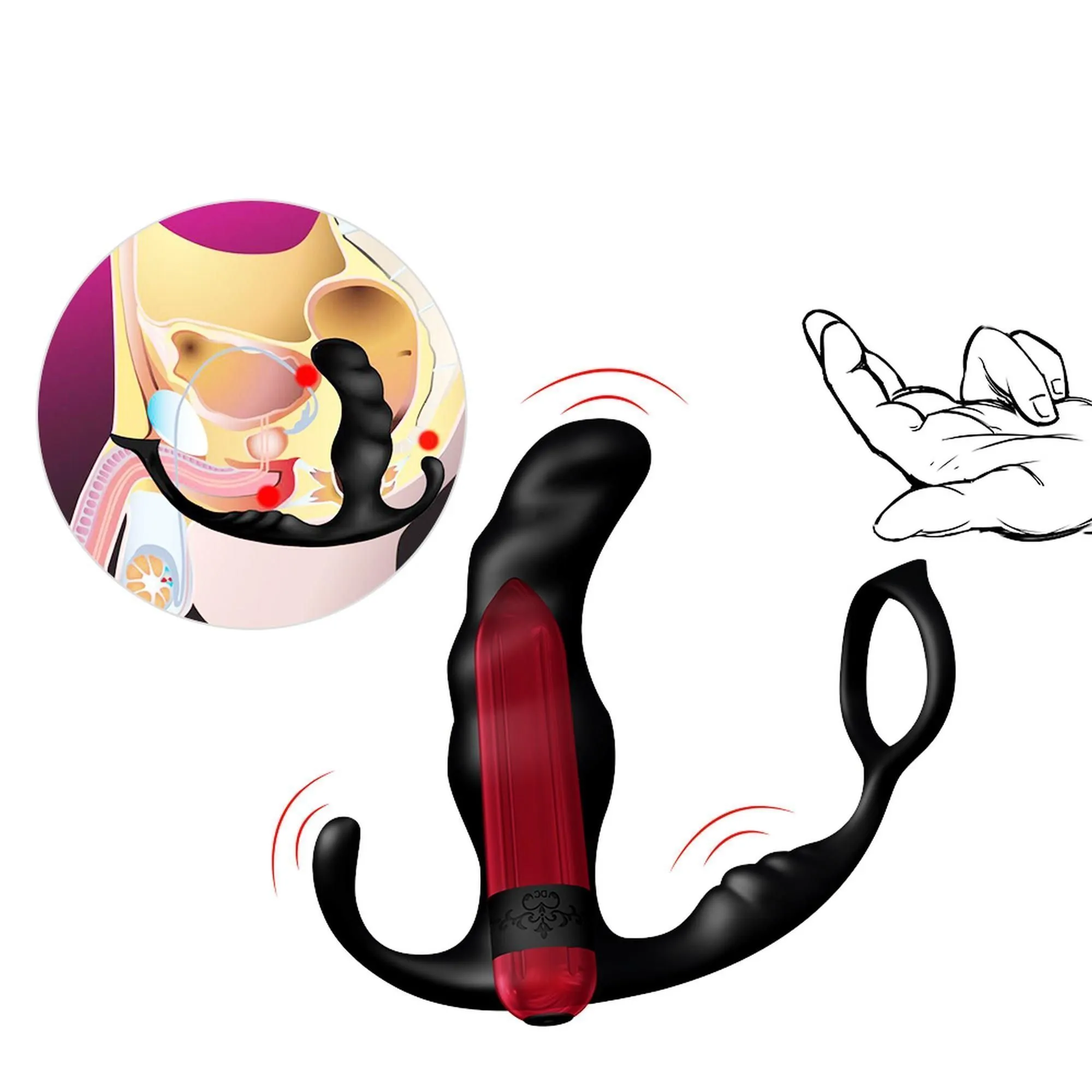 B - Series Joy Knight - Stymulator prostaty, Czarny, 12 cm