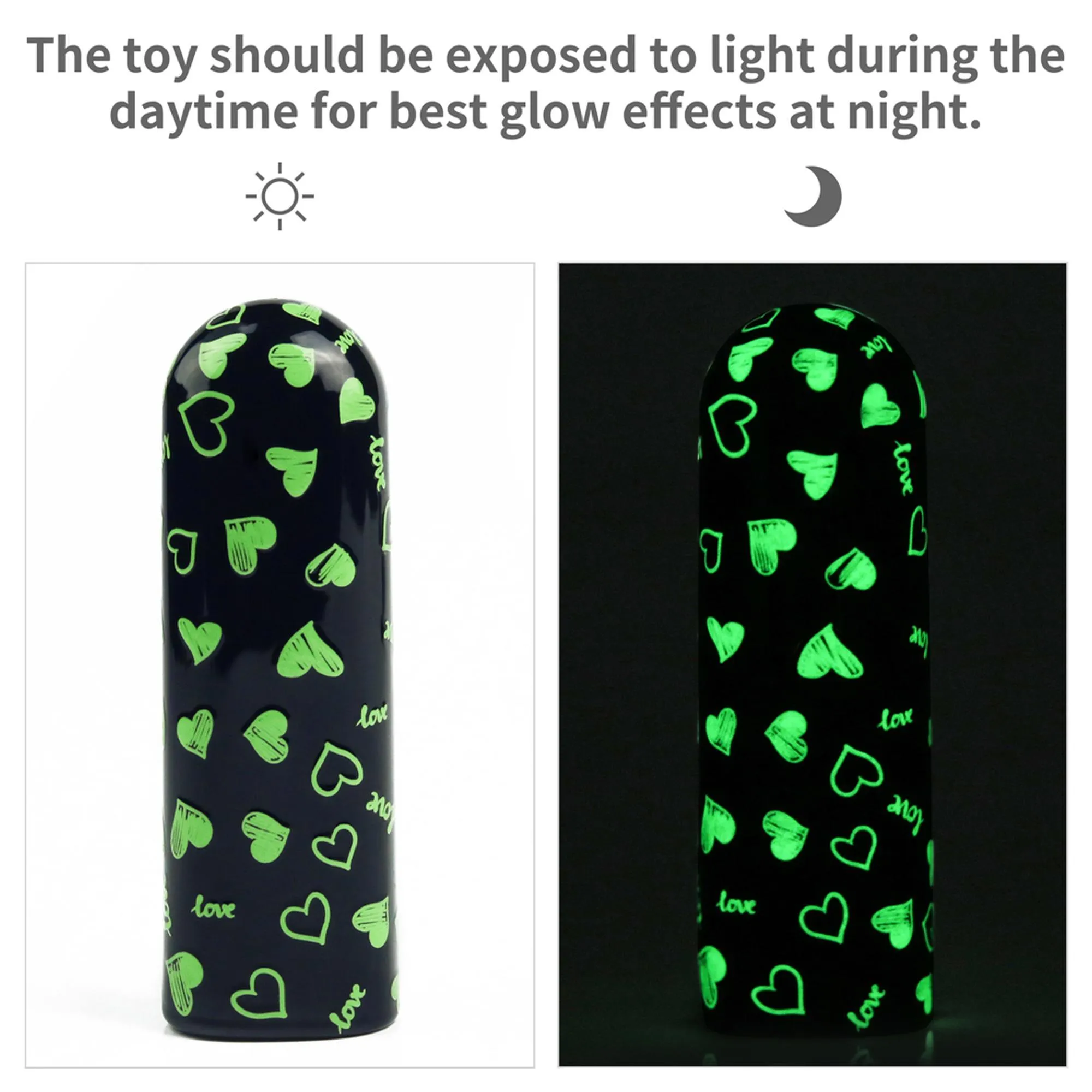 Вибратор для клитора LoveToy Heart Massager Glow In The Dark, 8,5 см (черный)