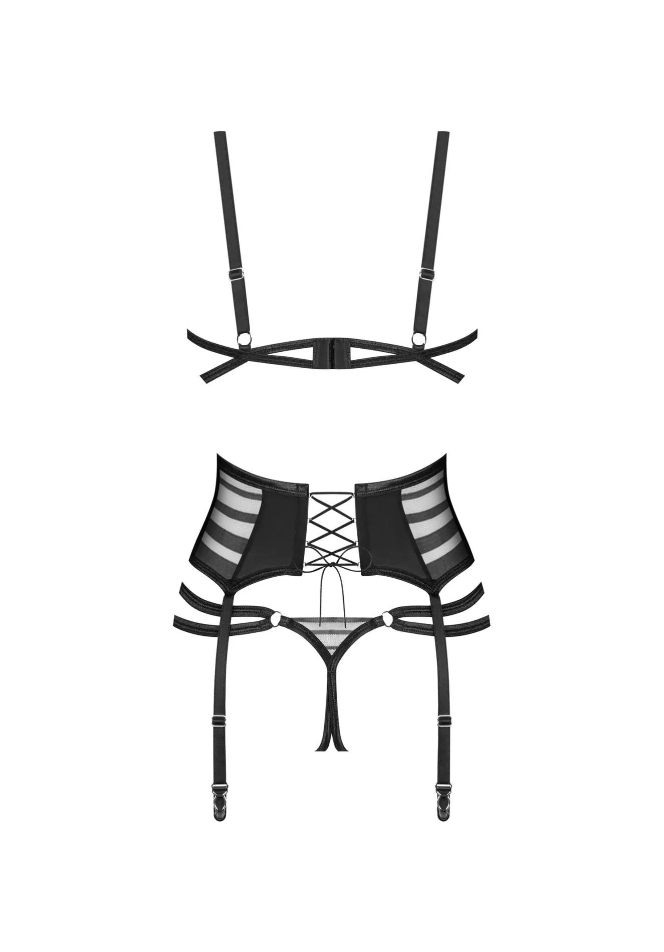Комплект белья Obsessive Lune Bellis otwarty, XL/2XL (черный)
