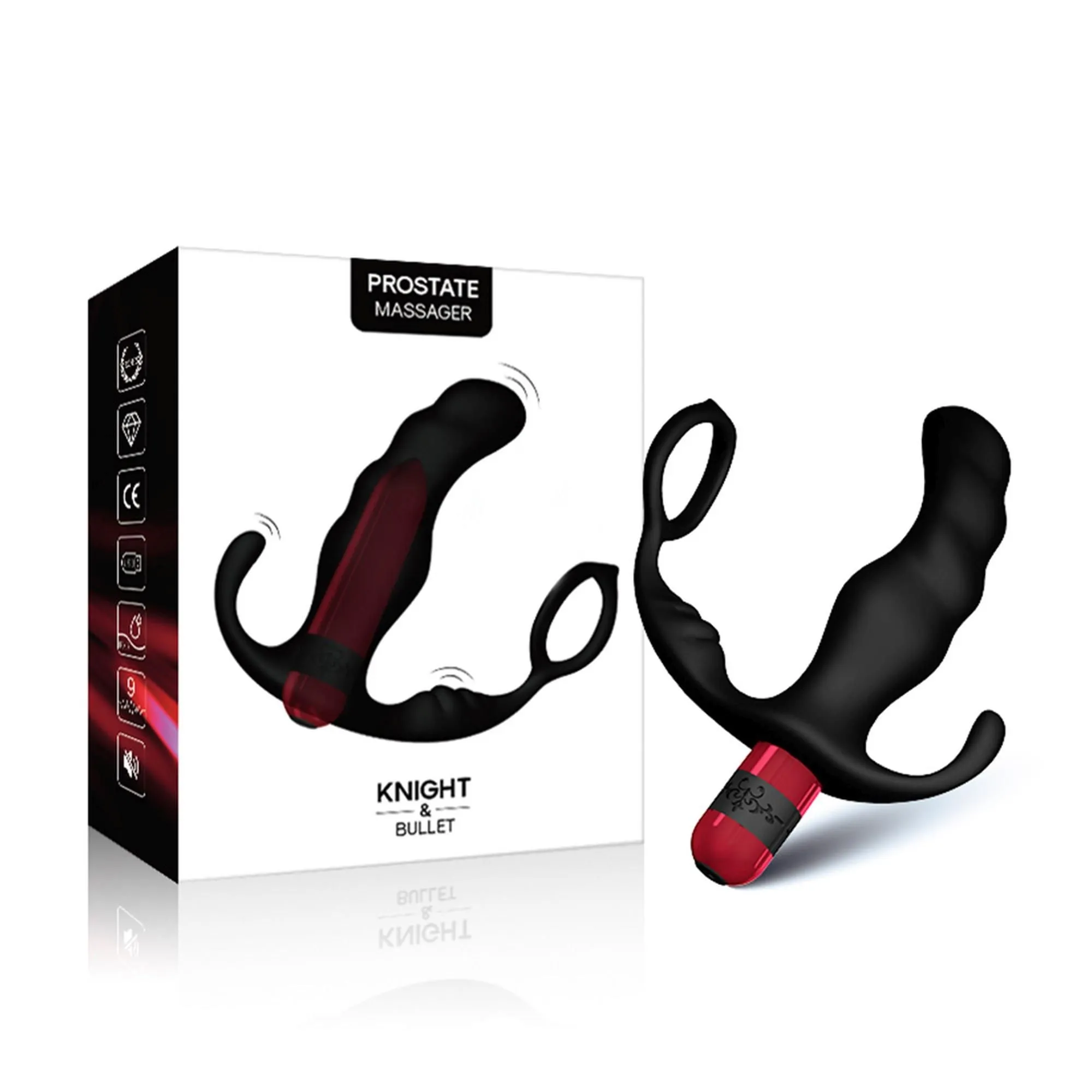 B - Series Joy Knight - Stymulator prostaty, Czarny, 12 cm