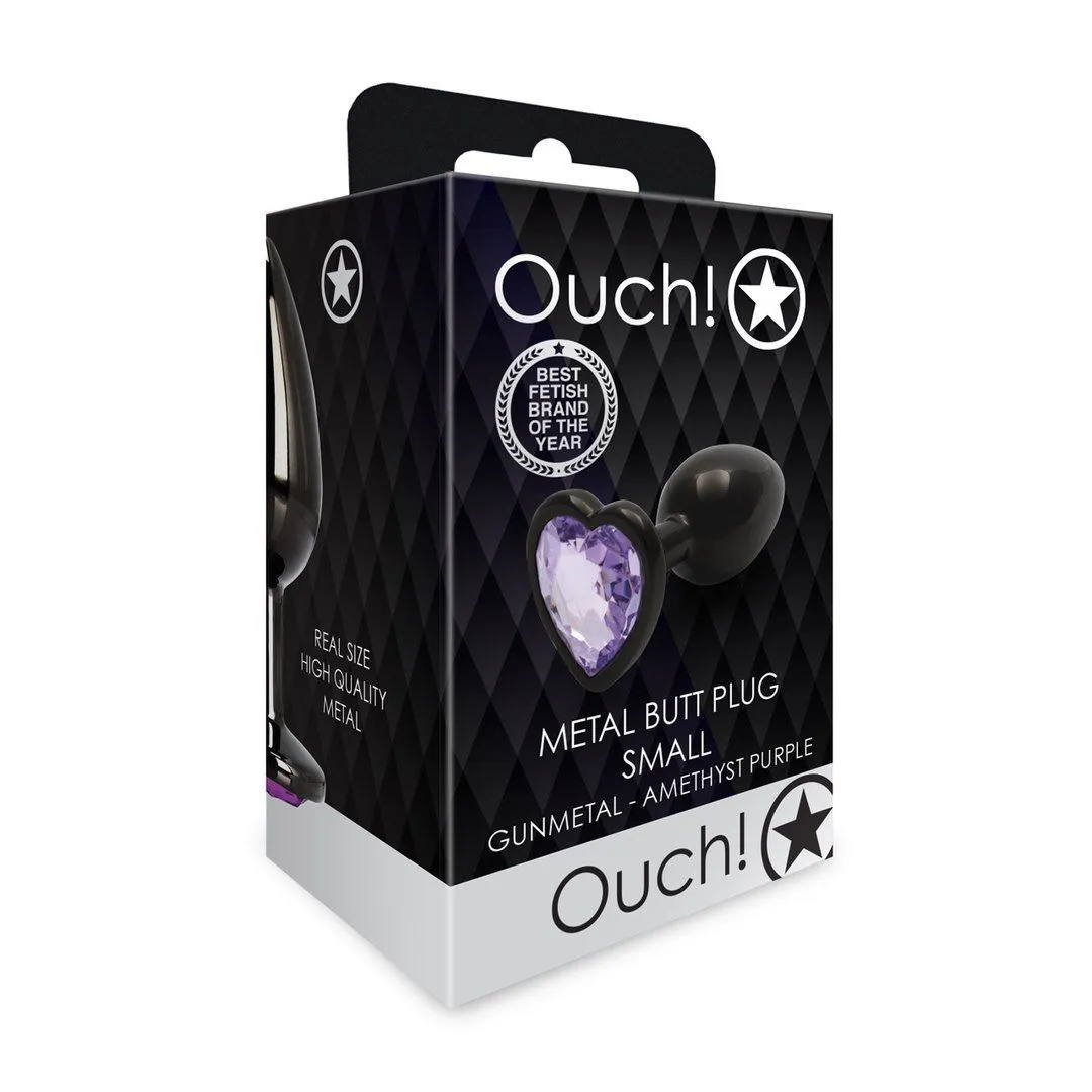 Ouch! Heart Gem Butt Plug Small - Korek analny, Czarny, 6.9 cm, S