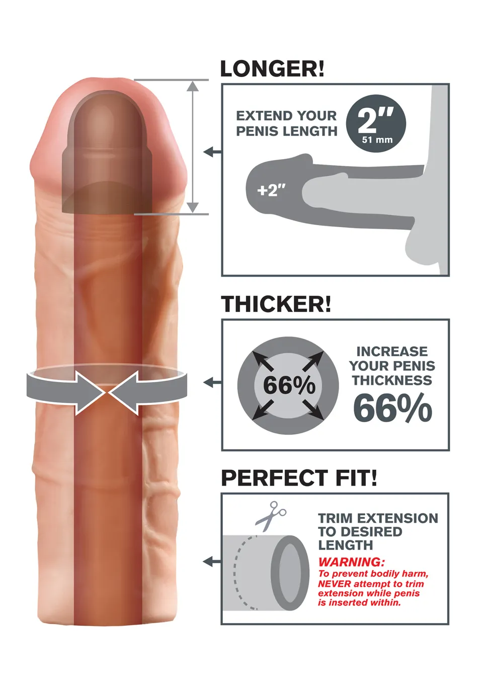 Насадка для пениса Mega Extension Flesh, 20,3 см (телесный)