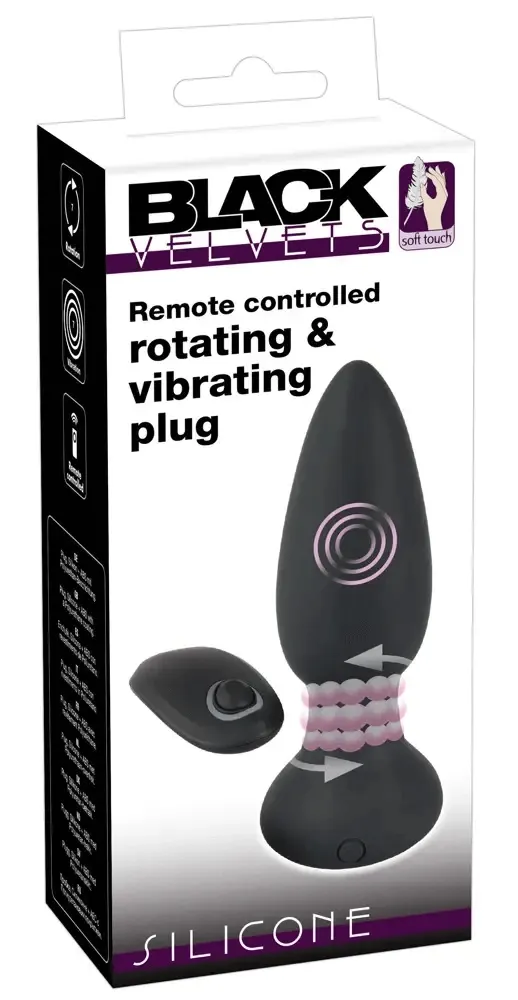 Анальна пробка Black Velvets Rotating & Vibrating Plug, 14 см (чорний)