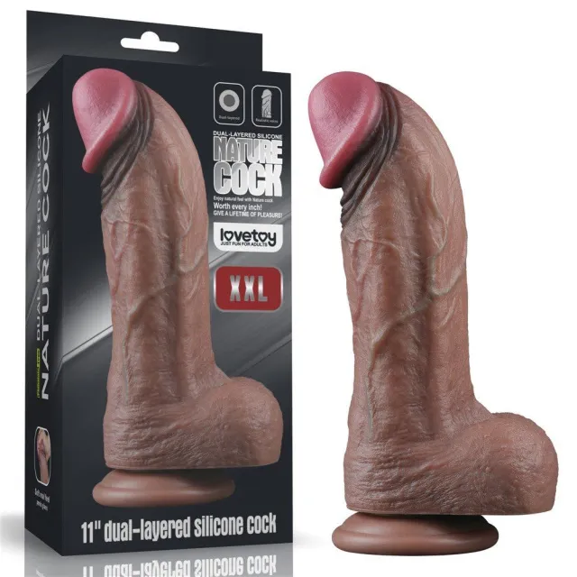 Lovetoy Dual Layered Silicone Cock XXL - Dildo, Brązowy, 28 cm