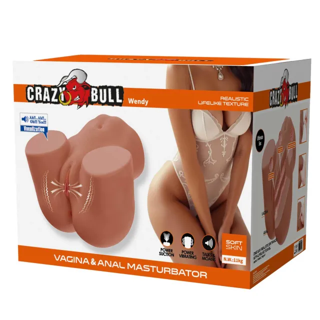 Реалистичный мастурбатор с вибрацией Crazy Bull Wendy Vagina & Anal (коричневый)