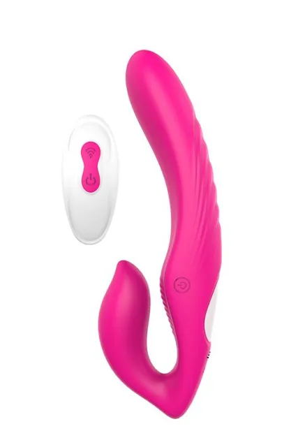 Безремневий страпон Vibes Of Love Remote Double Dipper, 22 см (рожевий)