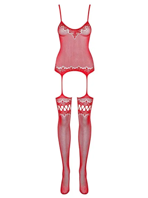 Сексуальный комбинезон в сетку Obsessive F214, S/M/L (красный)