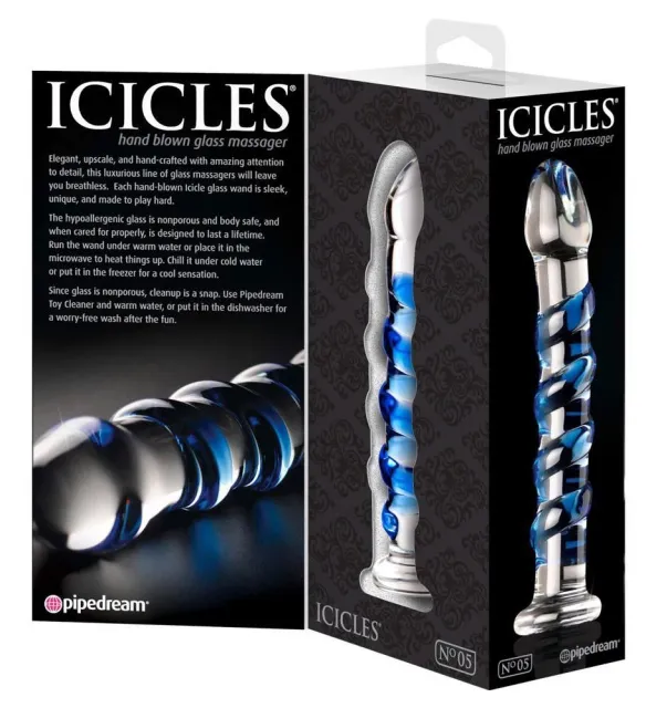 Icicles No.5 - Szklane dildo, Niebieski, 17, 8 cm