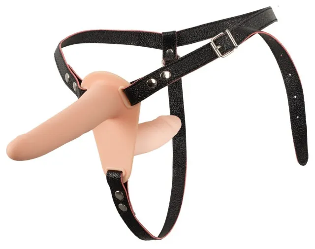 Подвійний страпон Vibrating Double Strap-On, 15,7 см (тілесний)