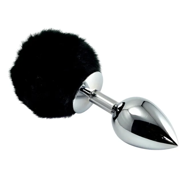 Анальная пробка с хвостиком LoveToy Pompon Metal Plug Small, 7 см (чёрный)