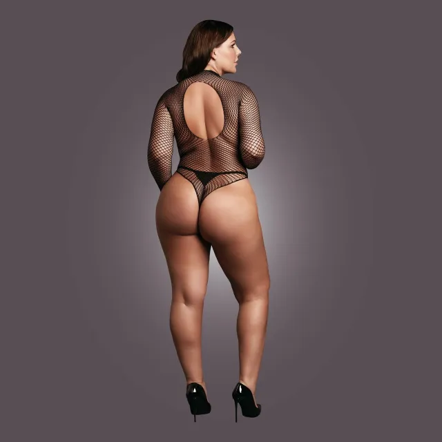 Боді з рукавом Le Désir With Fishnet Structure, Plus Size (чорний)