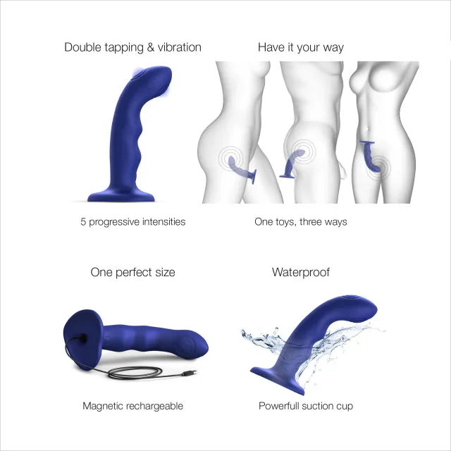 Вибратор Strap-On-Me Tapping Dildo Wave M, 15.7 см (синий)