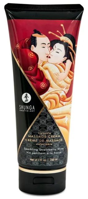 Shunga Sparkling Strawberry Wine - Krem do masażu, Przezroczysty, Szampan truskawkowy, 200 ml
