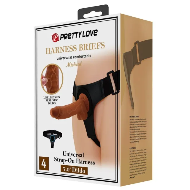 Страпон Pretty Love Harness Briefs Micheal, 20 см (коричневий)