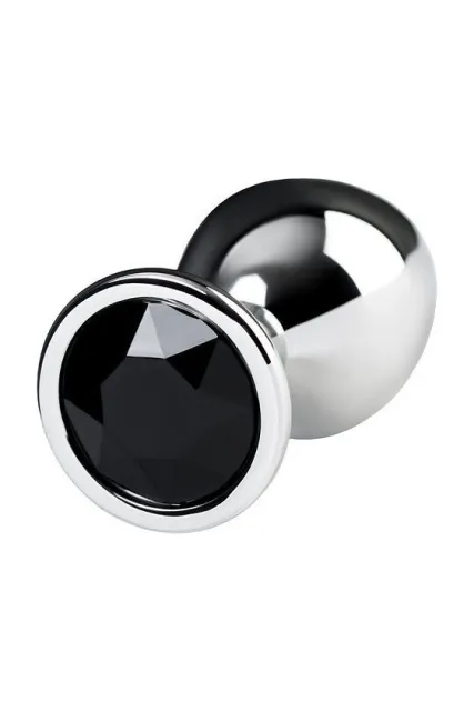 Металлическая анальная пробка с кристаллом Toyfa Silver, 7 см (черный)