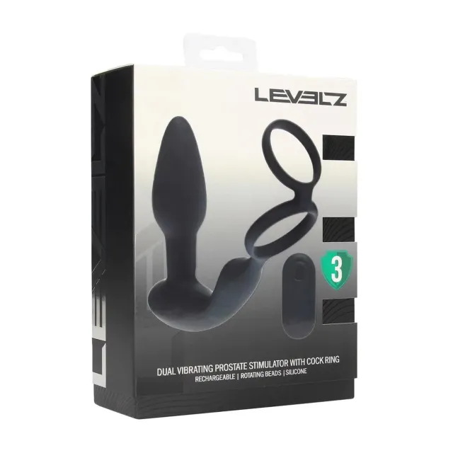 Стимулятор простаты Levelz Dual Vibrating Remote Rotating Beads, 17.3 см (черный)