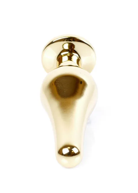 Металлическая анальная пробка с кристаллом Boss Jewellery Gold Butt Plug Light, 9,5 см (голубой)