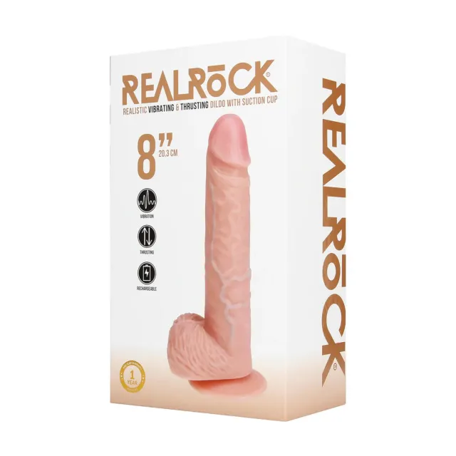 Вибратор RealRock Vibrating and Thrusting Straight Cock with Balls, 20.5 см (телесный)