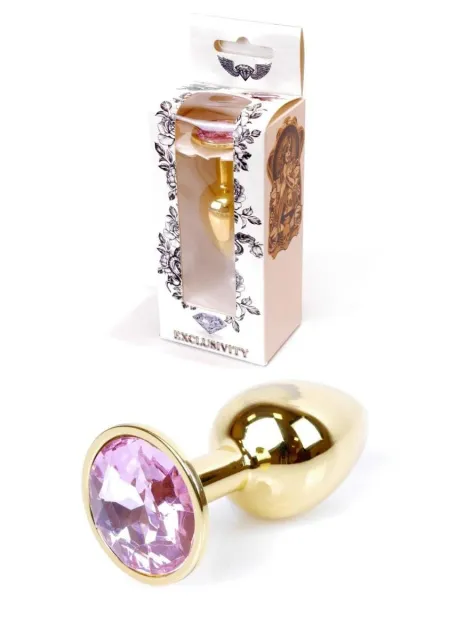 Металлическая анальная пробка с кристаллом Boss Jewellery Gold Plug, 7х2.7 см (розовый)