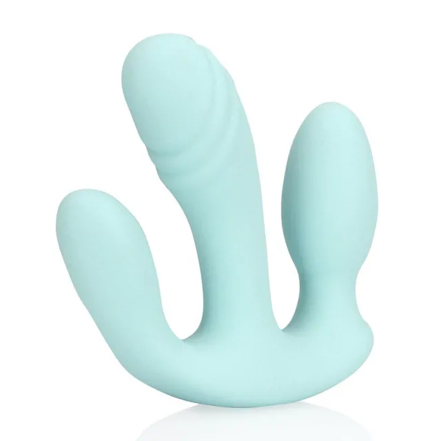 Вібратор Shots Three-In-One Liquid Silicone Vibrator, 11.4 см (блакитний)