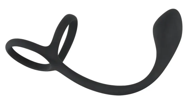 Black Velvets Cock & Ball Ring + Plug - Pierścień erekcyjny ze stymulatorem analnym, Czarny, 22.5 cm