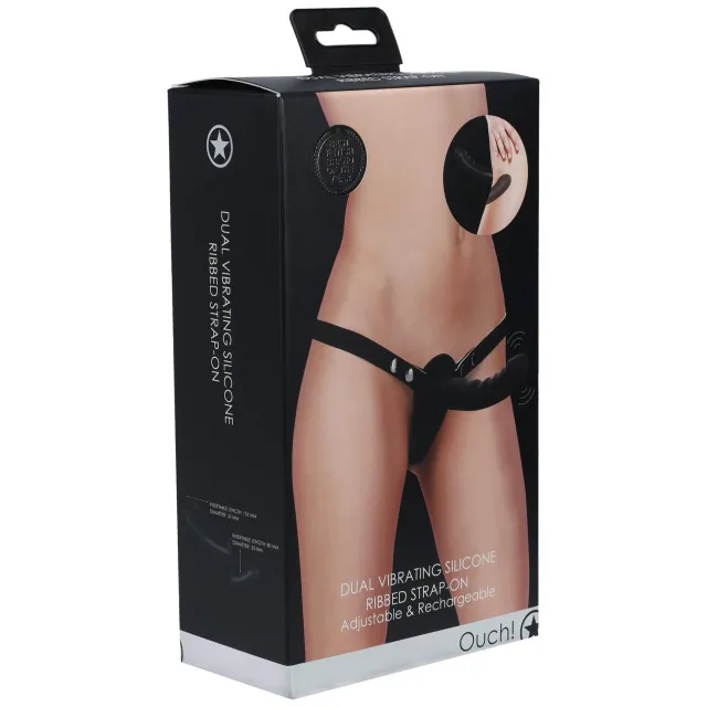 Страпон Ouch! Dual Vibrating Rechargeable, 15.5 см (черный)