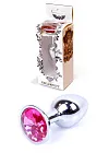 B - Series HeavyFun Jewellery Silver Plug - Metalowy korek analny z kryształem, Fuksja, 7 cm, S