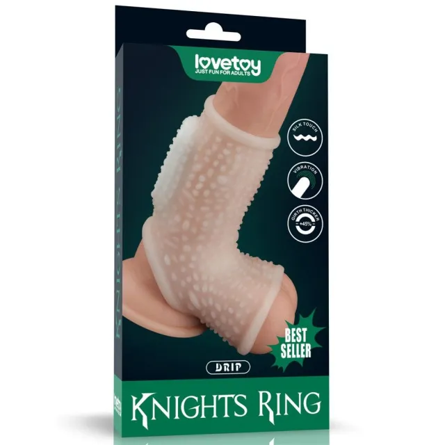 Насадка на пенис LoveToy Vibrating Drip Knights Ring with Scrotum Sleeve, 13 см (белый)