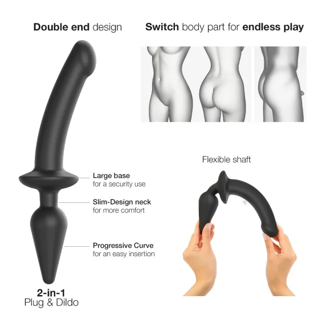 Strap-on-me Switch Plug-In Dildo S - Dildo z korkiem analnym, Czarny, 21 cm, S