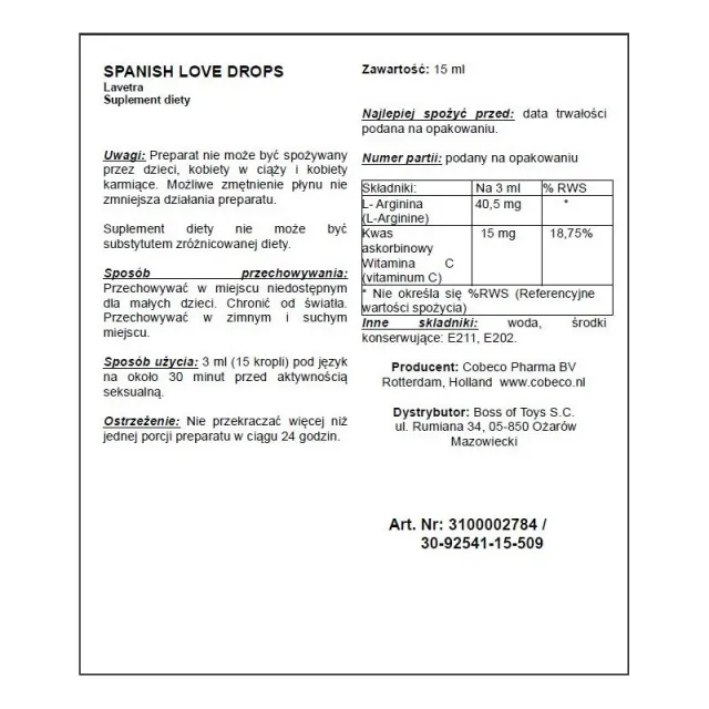 Краплі Cobeco Spanish Love Drops Lavetra, 15 мл