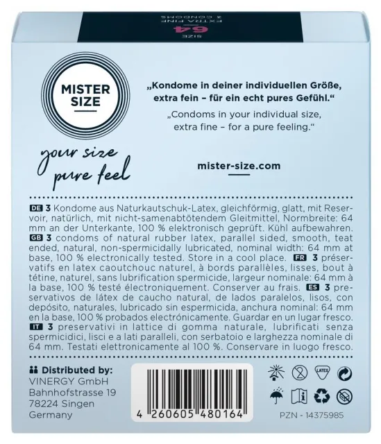 Презервативы Mister Size 64, 3 шт