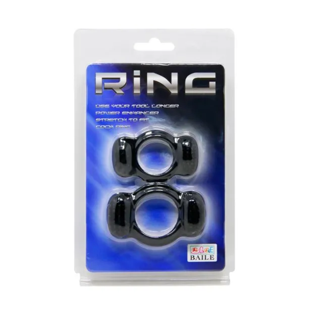Эрекционное кольцо Baile Double Cock Ring, набор из 2 шт (черный)