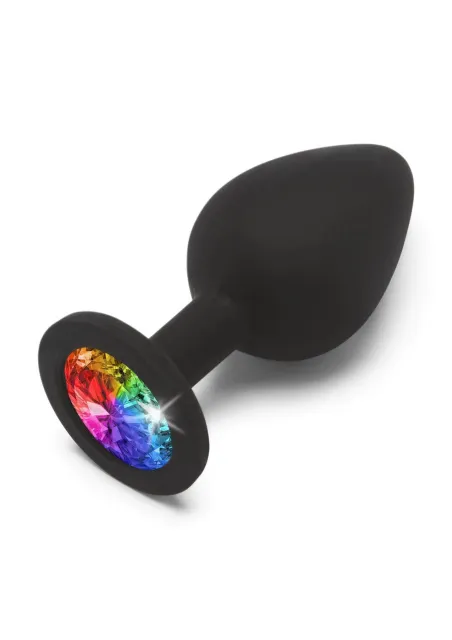 Анальная пробка с кристаллом ToyJoy Rainbow Booty Jewel Medium, 8 см (черный)