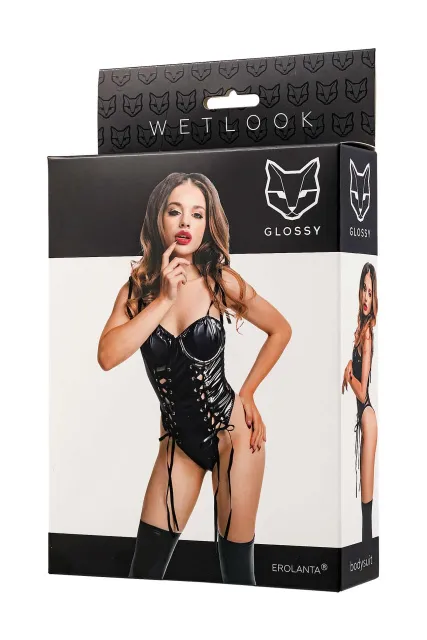 Боди Glossy Amilia wetlook, L (черный)