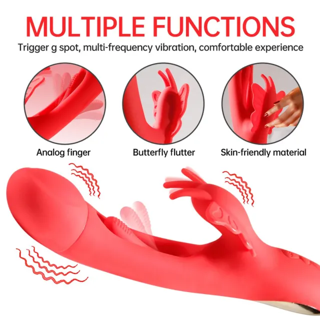 Вибратор-кролик B-Series Cute Butterfly Dual Flicking, 25.4 см (красный)
