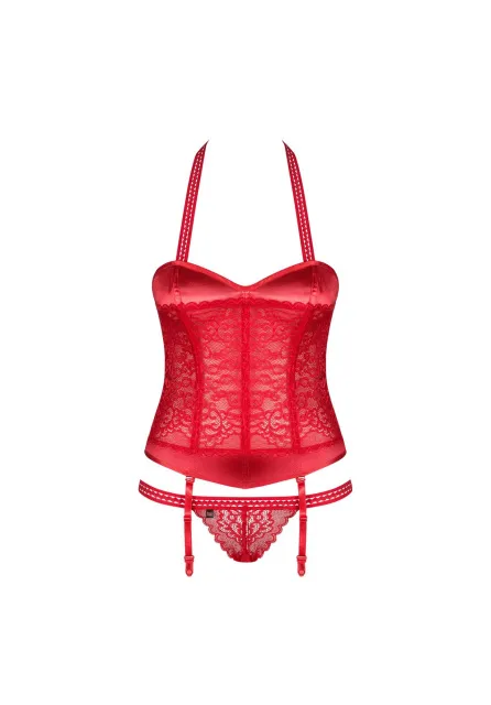 Корсет і стрінги Obsessive Flameria, S/M (червоний)