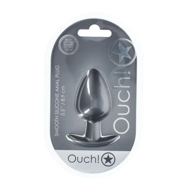 Анальная пробка Ouch! Smooth Anal Plug Metallic L, 8.9 см (серый)