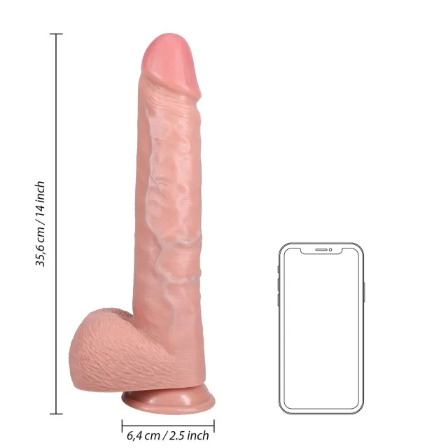 RealRock Extra Long with Balls 14" - Dildo, W kolorze cielistym, 35, 5 cm