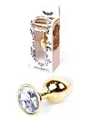 Металева анальна пробка з кристалом Boss Jewellery Gold Plug, 7 см (прозорий)