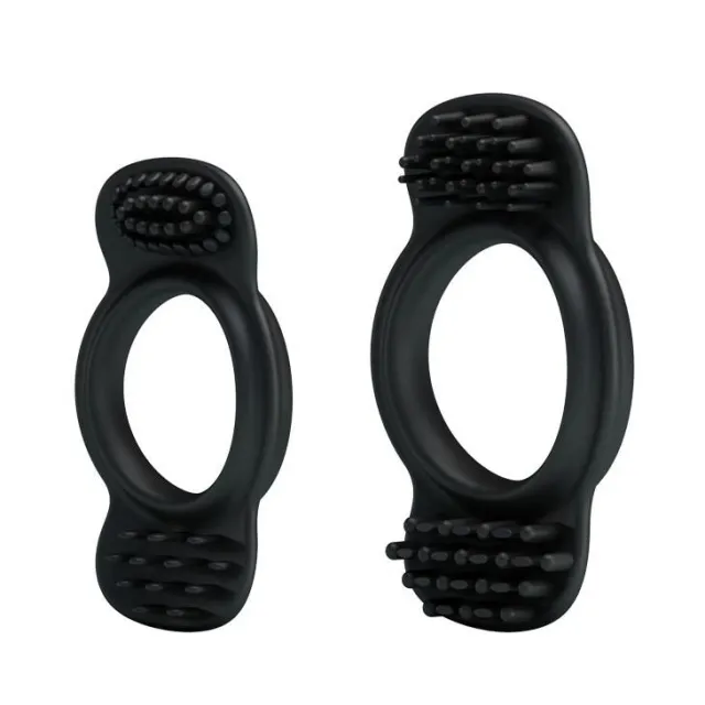 Эрекционное кольцо Baile Double Cock Ring, набор из 2 шт (черный)