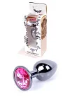 Металева анальна пробка з кристалом Boss Jewellery Dark Silver, 7 см (рожевий)